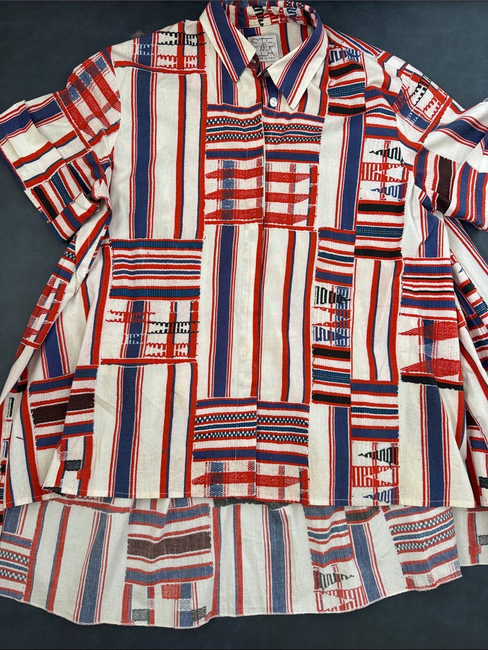 Stella Jean Button-Up Shirt in Red, White & Blue European Size 42